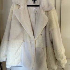 Elegant White Faux Fur Mens Coat